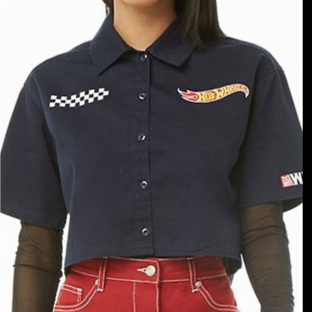 Hot Wheels Branded Women's Crop Top Button Down Shirt
